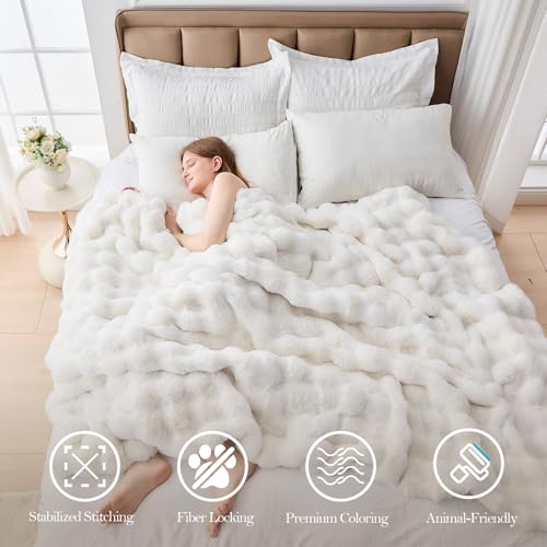 Faux Fur Throw Blanket for Couch, 1000 GSM Cozy Fuzzy Fluffy Soft Plush Thick Bubble Sherpa Blanket for Sofa Bedroom Living Room, Mothers Day Birthday Gifts for Women Home Decor