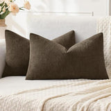 MIULEE Chocolate Brown Chenille Couch Lumbar Throw Pillow Covers, 12x20