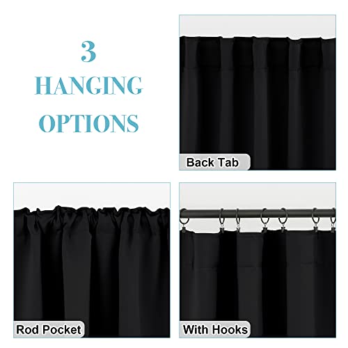 RYB HOME Short Bedroom Blackout Curtains - Small Window Treatment Set Energy Saving Thermal Insulated Drapes for Living Room/Nursery/Kitchen, 42-inch Wide x 45-inch Long, Black, 2 Panels
