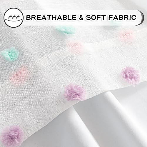 MYSKY HOME Kids Blackout Curtains for Boys Bedroom 84 Inch Long 100% Light Blocking Cute Curtains for Playing Room 2 Panels Grommet Nursery Drapes with Rainbow Pom Pom Sheer 2 Layered 52W x 84L