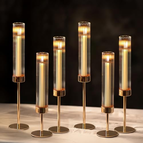 NUPTIO Hurricane Candle Holder for Centerpiece, Set of 6 Candlestick Holder