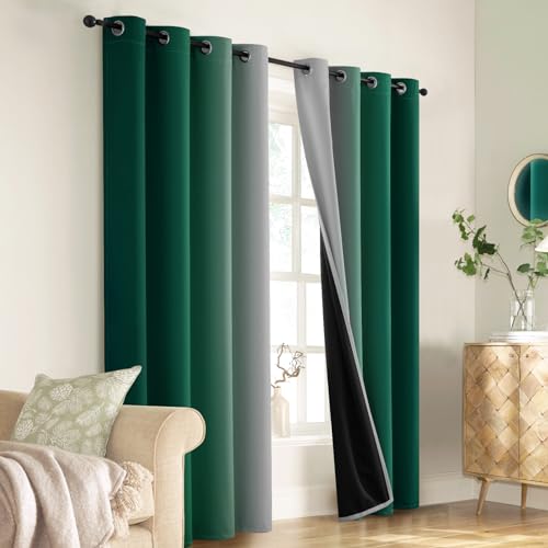 COSVIYA 100% Blackout Curtains & Drapes Ombre Green Curtains 84 inches Long 2 Panels Set, Full Room Darkening Grommet Gradient Insulated Thermal Window Curtains for Bedroom/Living Room,52x84 inches