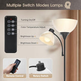 GERGO 2-in-1 Torchiere Floor Lamp, 11W+7W 2100LM Super Bright Dimmable LED Lamp with Remote & Touch Control, 3000K-6000K Adjustable Tall lamp for Living Room, Bedroom, (Matte Black)