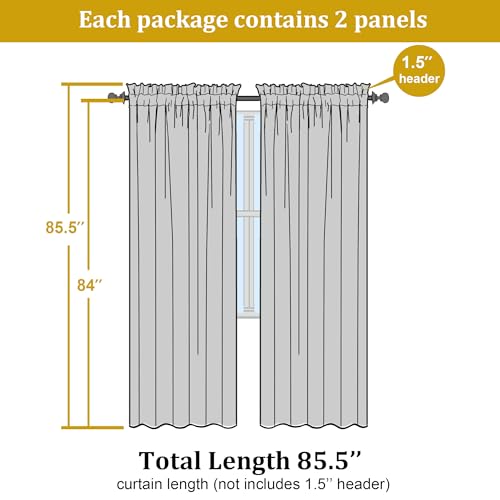 OWENIE Linen Blend Sheer Curtains 84 inches Long 2 Panels Set for Bedroom, Natural Linen Light Filtering Semi Sheer Cutain for Living Room Rod Pocket Drapes, 2pcs, Each 40 W x 84 L