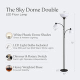 Brightech Sky Dome Double LED Floor Lamp, Torchiere Super Bright Floor Lamp with 2 Reading Lamps for Living Rooms & Offices - Dimmable Tall Standing Lamp for Bedroom Reading - Tall Black Pole