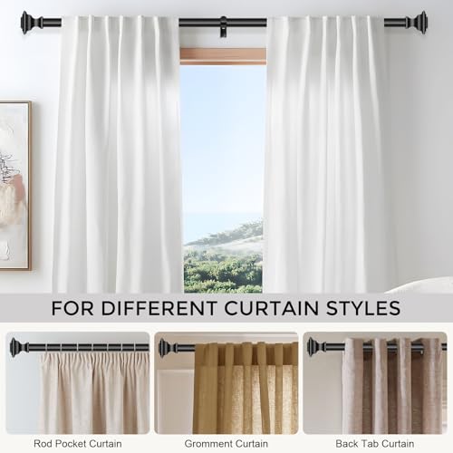 VOIIY Curtain Rods for Windows 48 to 84 Inch, Black 1 Inch Adjustable Decorative Curtain Rod, Modern Heavy Duty Window Treatment Rods, Single Splicing Metal Drapery Rod for Bedroom, Living Room