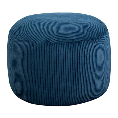 Round Stuffed Pouf Ottoman (Blue, 26" D x 26" W x 18" H)