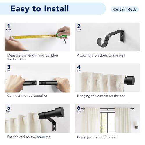 2 Pack Curtain Rods for Windows 28 to 48 Inch(2.3-4ft), 1 Inch Black Adjustable Heavy Duty Curtain Rod Set, Modern Outdoor Drapery Rods for Patio Bedroom, Size 32"- 60"