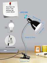 Desk lamp Eye-Caring Table Lamps, 360°Rotation Gooseneck Clip on Lamp Reading Light Portable Reading Book Light Clamp Study Desk Lamps for Bedroom and Office Home Lighting (Black)