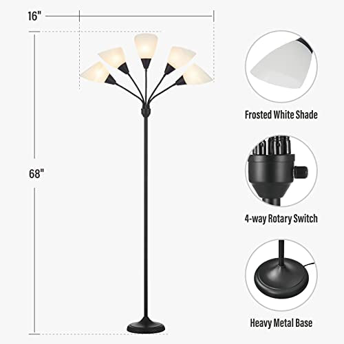HonoDing Medusa Floor Lamps Standing Lamps 5 Heads Adjustable Reading Light Large Shade Use E26 A19 Bulb Floor Lamps for Living Room Bedroom (Black)
