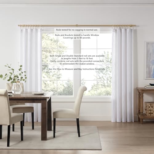 MODE Cambria® Designer Series - Premium 7 foot Custom Curtain Rod - 1-1/8 inch Large Diameter - Non-Adjustable for a Seamless Look - Premium Designer Brackets and End Caps - Brushed Gold Finish