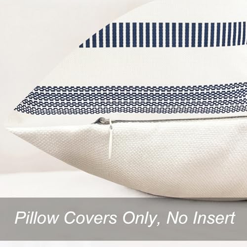 Decorative Throw Pillow Covers Set of 2 Blue Boho Striped Pillow Covers 18x18 Inch Throw Pillow Cover Linen Pillowcase Farmhouse Outdoor Pillow Covers for Couch Sofa Bed Living Room