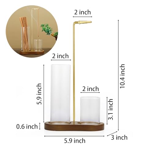 2 in 1 Incense Holder for Sticks, Anti-Ash Flying Incense Burne with Glass Ash Catcher and Incense Sticks Organizer for Meditation Yoga Spa Home Decor (Dark Base)