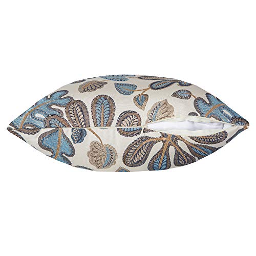 Mika Home Set of 2 Jacquard Tropical Leaf Pattern Throw Pillow Covers Decorative Pillowcase 20x20 Inches, Blue Cream