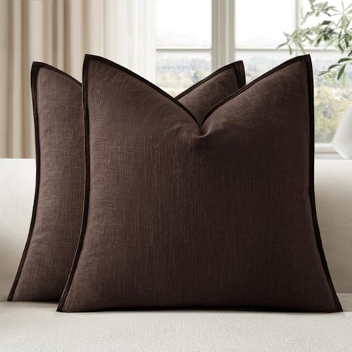 EMEMA Decorative Linen Throw Pillow Covers 20x20 Inch Dark Brown