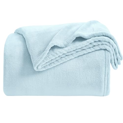 KMUSET Fleece Blanket Mist Blue Lightweight Super Soft Cozy Fuzzy Bed Blankets Microfiber Factory Shop