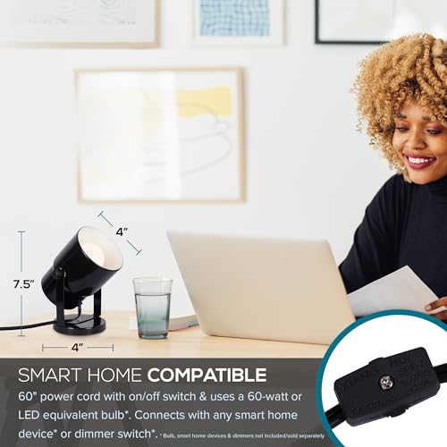Catalina Lighting Multipurpose Spotlight Accent Lamp, Desk or Wall Mount Lamp for Office, Living Room, Dorm or Bedroom, Smart Home Compatible, Bulb Not Included, 7.5", Metallic Black