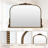 Wall Beaded Mirror, 36 x 27 Inch Round Top Right Angle Wall Mirror, Tempered Glass, Rust Resistant, Horizontally or Vertically Hanging, Gold