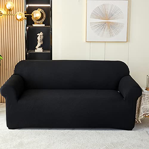 Piece Non-Slip Stretch Loveseat Slipcover,Spandex Jacquard Sofa Cover for Loveseat with Elastic Bottom for Living Room,Black,2 Seater(145-185cm/57-73inch)