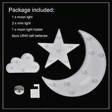 GUOCHENG Lovely White Moon Star Cloud Light Set Battery Operated LED Marquee Light Sign Warm White Bedside Lamps for Kids Children Bedroom Nursery, Baby Standing Night Light