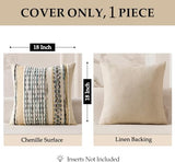 Boho Decorative Pillow Covers Gray Blue Stripe 18x18 Inch Pack of 1