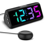 Netzu Loud Alarm Clock for Heavy Sleepers, Plug-in RGB Vibrating Alarm Clocks with Bed Shaker, 5 Dimmers, 2 Alarms and Snooze for Bedrooms Hearing Impaired Deaf Adults (Black)