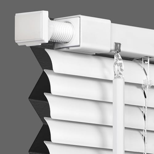 LazBlinds No Tools No Drill Cordless 1" Vinyl Mini Blinds, 100% Blackout Blinds for Indoor Windows, Room Darkening Privacy Window Blinds and Shades for Interior, 22" W x 64" H, White