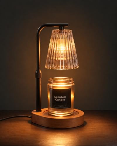 Candle Warmer Lamp with Timer & Dimmer for Yankee Candles, Adjustable Height Candle Warmer for Jar Candles, Wax Melt Lamp for Cozy Home Decor & Gifts,Glass, 2 Bulbs