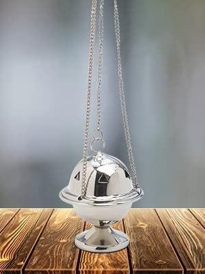 Premium Nickel-Plated Brass Incense Holder [Glossy Silver-Colored, 3.93 Inch] – Censer for Charcoal, Aromatherapy, and Smoking Resins