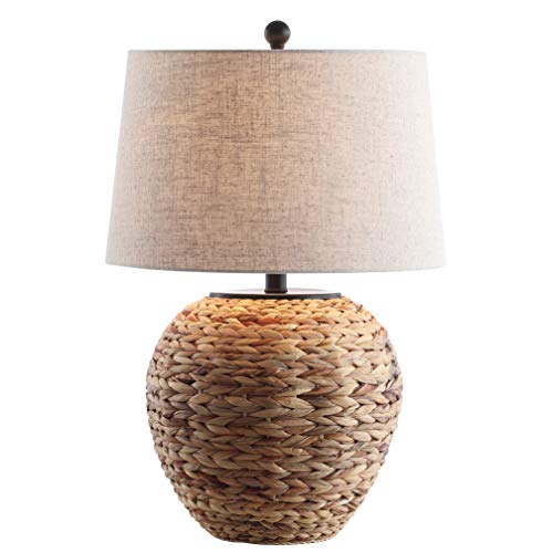 JONATHAN Y 24.5" Natural Water Hyacinth Farmhouse Basket Table Lamp, Coastal Decor for Living Room Bedroom Nightstand, Light Gray Linen Shade, LED Bulb Included JYL6501A