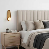 Modern Japanese Solid Wood Wall Sconce, Oval Tray Design, Milk White Glass Globe, Minimalist LED Bedside Lamp, Bedroom Hallway Entryway Reading Nook Foyer Zen Decor Interior Parlor(Brown)
