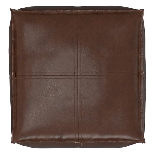 SIMPLIHOME Brody 18" Wide Square Pouf in Distressed Dark Brown Faux Leather