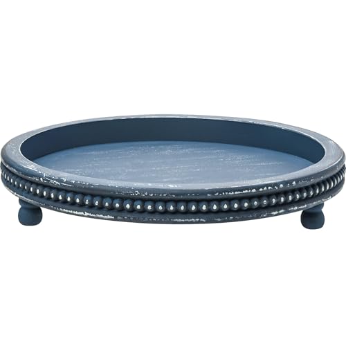 Handmade 12 Inch Decorative Tray, Small Beaded Tray Coffee Table Decor, Blue Decorative Display Risers for Coffee Table, Dining Room Entryway and Living Room