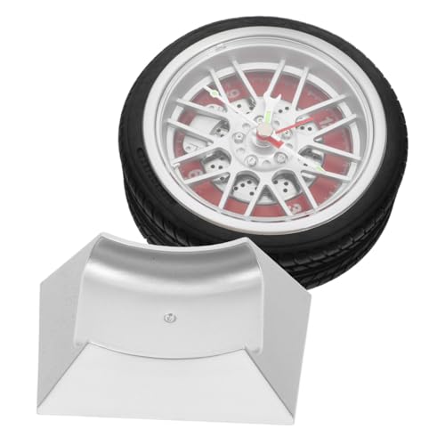 Car Tire Desk Clock with Stand Unique Tire Rim Design Compact 4.52X3.93X2.55In Quartz Movement for Bedroom Living Room Office Decor