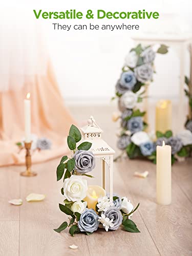 InnoGear Artificial Flowers, 50 Pcs Ivory White Foam Fake Roses Bulk with Stems for Mother's Gift Decoration DIY Wedding Bouquets Centerpieces Bridal Shower Party Christmas Tree
