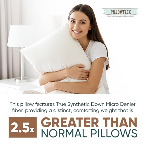 Pillowflex Synthetic Down Sleeping Pillows - Queen Size - Medium Firmness for Back, Side & Stomach Sleepers - Ideal for Queen Size Beds - Comfortable Pillow for Sleeping