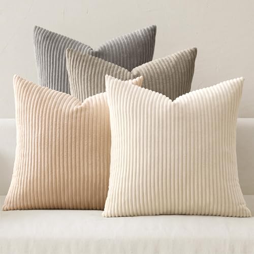 MIULEE Soft Corduroy Decorative Throw Pillow Covers Neutral Cream 20x20