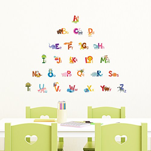 DECOWALL DS4-8002 Animal Alphabet Kids Wall Stickers Wall Decals Peel and Stick Removable Wall Stickers for Kids Nursery Bedroom Living Room (Small) Decor
