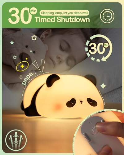 Cute Panda Night Light, LED Squishy Novelty Animal Night Lamp, Food Grade Silicone 3 Level Dimmable Nursery Nightlight for Desk Decor, Funny Gifts Stuff for Boys Girls Baby, White Elephant Gifts