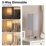 【Upgraded】Bedside Table Lamp Touch Control, with USB C+A Charging Ports & Dual AC Outlets, 3-Way Nightstand Lamp for Bedroom with LampShade Living Room Office(LED Dimmable Bulb Included)