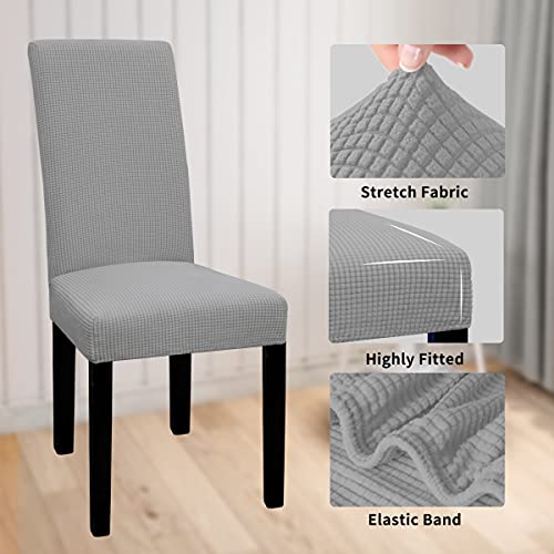 Easy-Going 100% Waterproof Dining Room Chair Cover Set of 6, Stretch Jacquard Parson Chair Slipcover Removable Washable Chair Protector for Home, Restaurant, Banquet (Large, Light Gray)