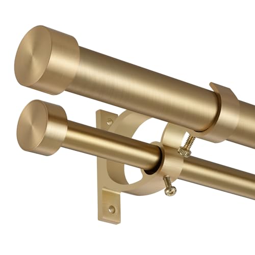 Double Blackout Curtain Rods 36 to 72 Inches (3-6 Feet),1-Inches Front and 5/8 Inches Back Adjustable End Cap Double Window Drapery Rod for Drapes and Curtains,Warm Gold