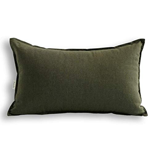 Jeanerlor Cotton Linen Square Decorative Throw Pillow Case Cushion Cover with Twin Needles Stitch on Edge,for Wedding Party Gift Car 12"x20"(30 x 50cm), Olive Green
