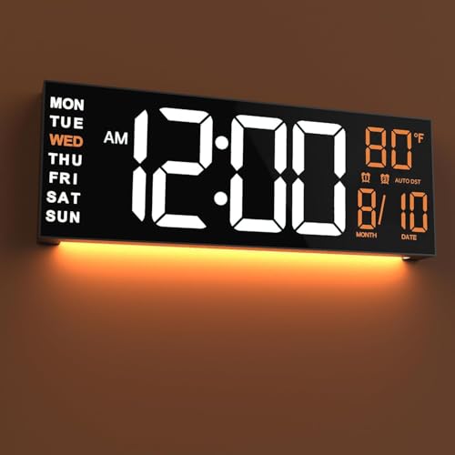 JALL 16" Large Digital Wall Clock with Remote, Big LED for Seniors, Auto Dimming, 8 RGB Colors, Night Light, Count Down Timer, Alarm, DST, Temperature for Living Room, Back to School Classroom