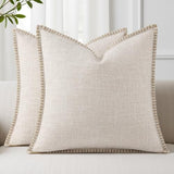 decorUhome Fall Decorative Throw Pillow Covers 18x18 Set of 2 Square Faux Linen Outdoor Neutral Farmhouse Pillow Covers with Stitched Edge for Couch Sofa Living Room, Beige