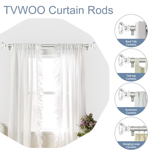TVWOO Silver Decorative Crystal Curtain Rods 36 to 88 Inch:Heavy Duty Adjustable Window Curtains Rods for Living Room Bedroom,Nickel Modern Girly Acrylic Drapery Rod with Clear Bling Diamond Finials