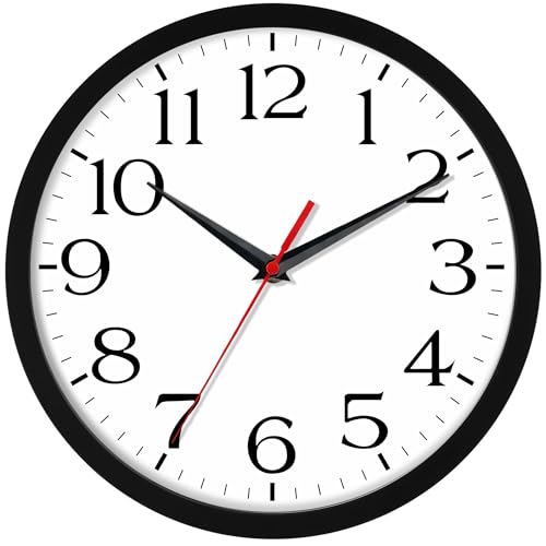 DAXSMY 8 Inch Wall Clock - Battery Operated, Silent Non-Ticking Analog Sweep Movement - Easy to Read Numbers for Home, Office, Kitchen, Classroom (Black)