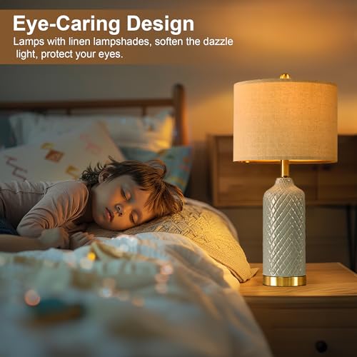 24.25" Modern Ceramic Blue Table Lamps Set of 2 for Living Room Bedroom Bedside Table Lamp for Night Stands Boho Nightstand Lamp Coastal Side End Table Lamps Reading Light Home Office Dorm Deco Gifts