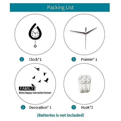Decorative Wall Clock for Living Room Decor Large Modern Wall Clocks with Pendulum Battery Operated for Bedroom Office Kitchen Home Small Black Silent Wall Clock Non Ticking 11.8*22.4 Inch