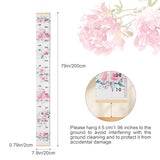 Canvas Kids Growth Chart for Wall, Floral Height Measurement Tracker for Baby Girl, Hanging Ruler with Removable Hook, Nursery Room Playroom Toddler Bedroom Decor, 79”x7.9” Pink